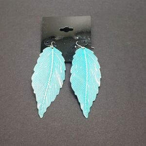 Turquoise metal Feather drop Earrings